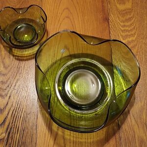 MCM Retro Chip & Dip set Avocado Green Glass stylish folded edges Anchor Hock